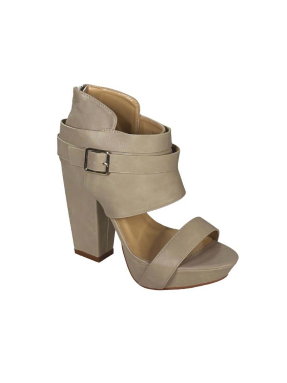 Adriana Sela-10 Women Beige Platform Block Heel Sandal Ankle Strap